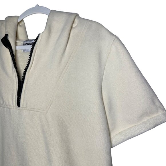Homme + Femme Short Sleeve Hooded Sweatshirt Size Medium Cream Quarter Zip - Picture 2 of 9